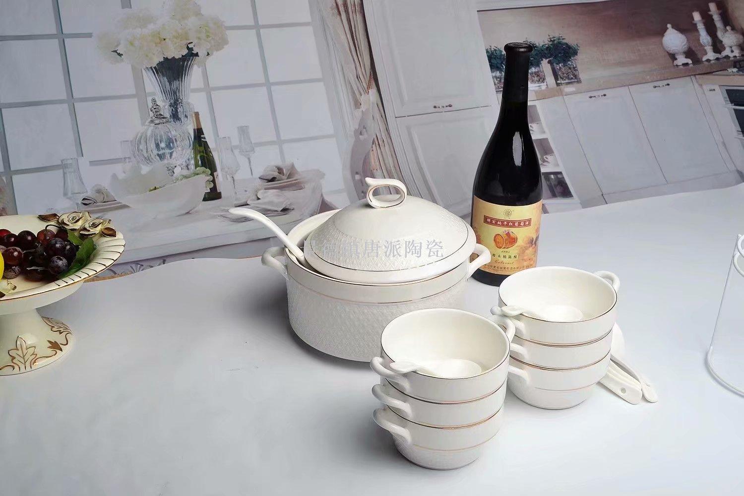 Jingdezhen ceramic soup pot ceramic bowl ceramic double ear pot rice noodle pot heat-resistant  king kong pot health pot