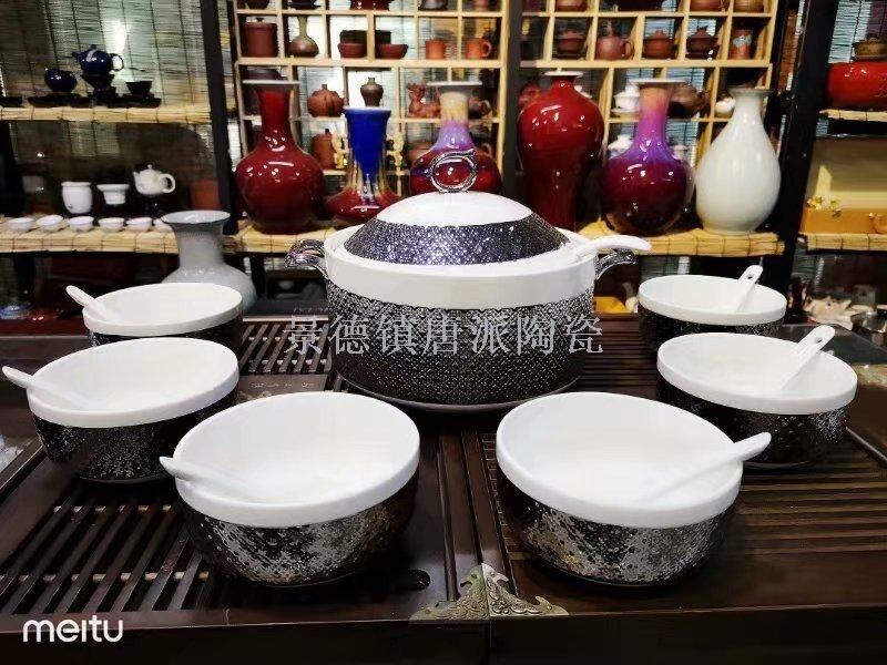 Jingdezhen ceramic soup pot ceramic bowl ceramic double ear pot rice noodle pot heat-resistant king kong pot health pot