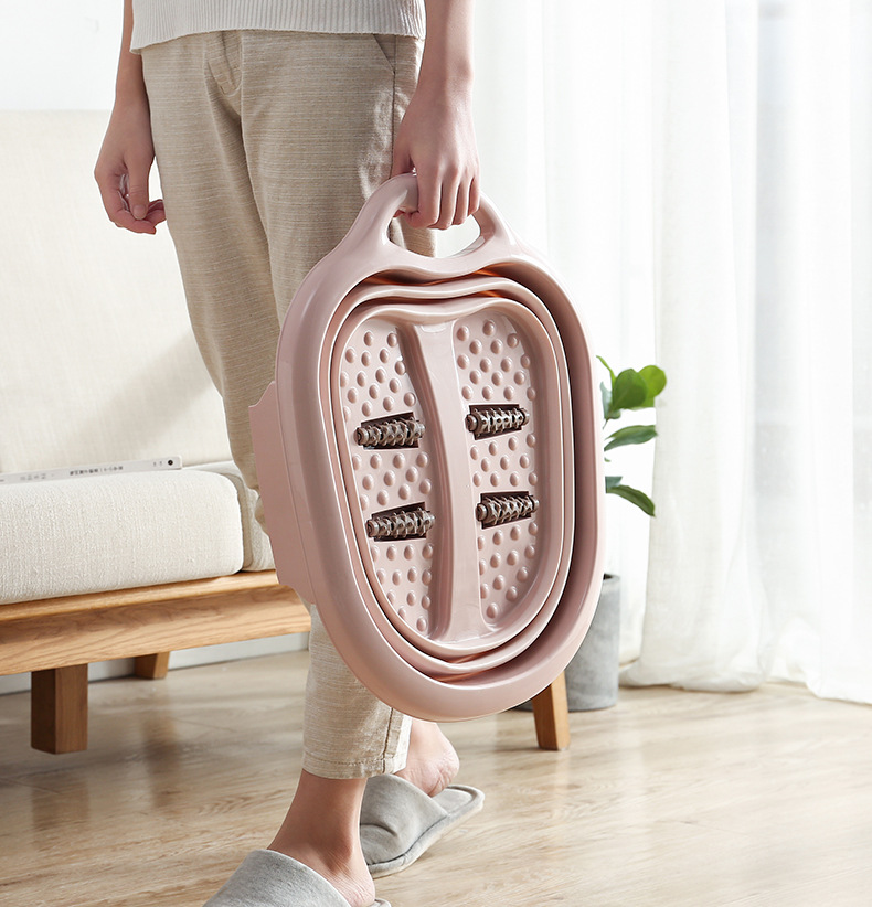 Multifunctional Household Folding Foot Bath Barrel Portable Roller Massage Foot Tub Plastic Adult Feet-Washing Basin