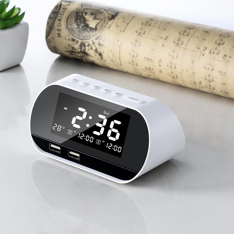 Amazon Hot Sale Dual USB Rechargeable Alarm Clock Smart Wireless Radio LCD Perpetual Calendar Temperature Clock Radio Amazon Hot Sale Dual USB Rechargeable Alarm Clock Smart Wireless Radio LCD Perpetual Calendar Temperature Clock Radio