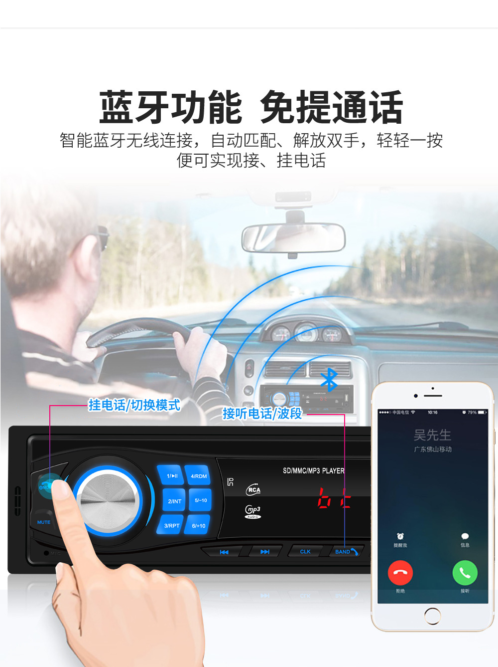 8013 New 12V Universal Vehicular Bluetooth MP3 Player Card U Disk FM Radio Car Center Console Modification