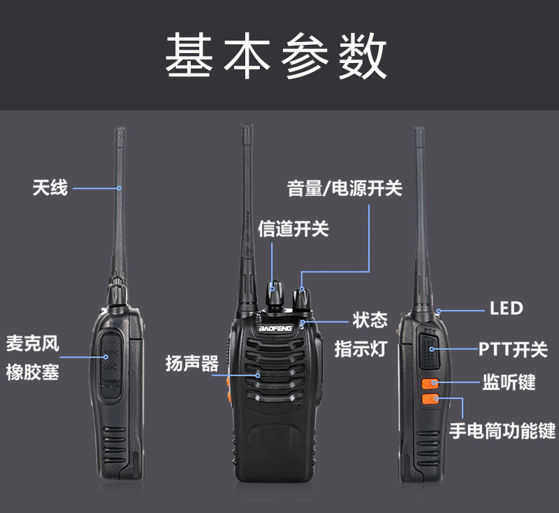 888S Wireless HighPower WalkieTalkie Outdoor Hotel Restaurant Construction Site Civil Handheld Radio Equipment Baofeng