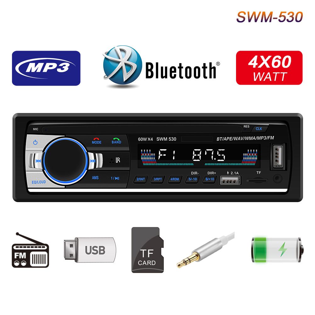 530 New Dual USB Car Charger MP3 Bluetooth Hands-Free Player Card U Disk Radio Car Audio