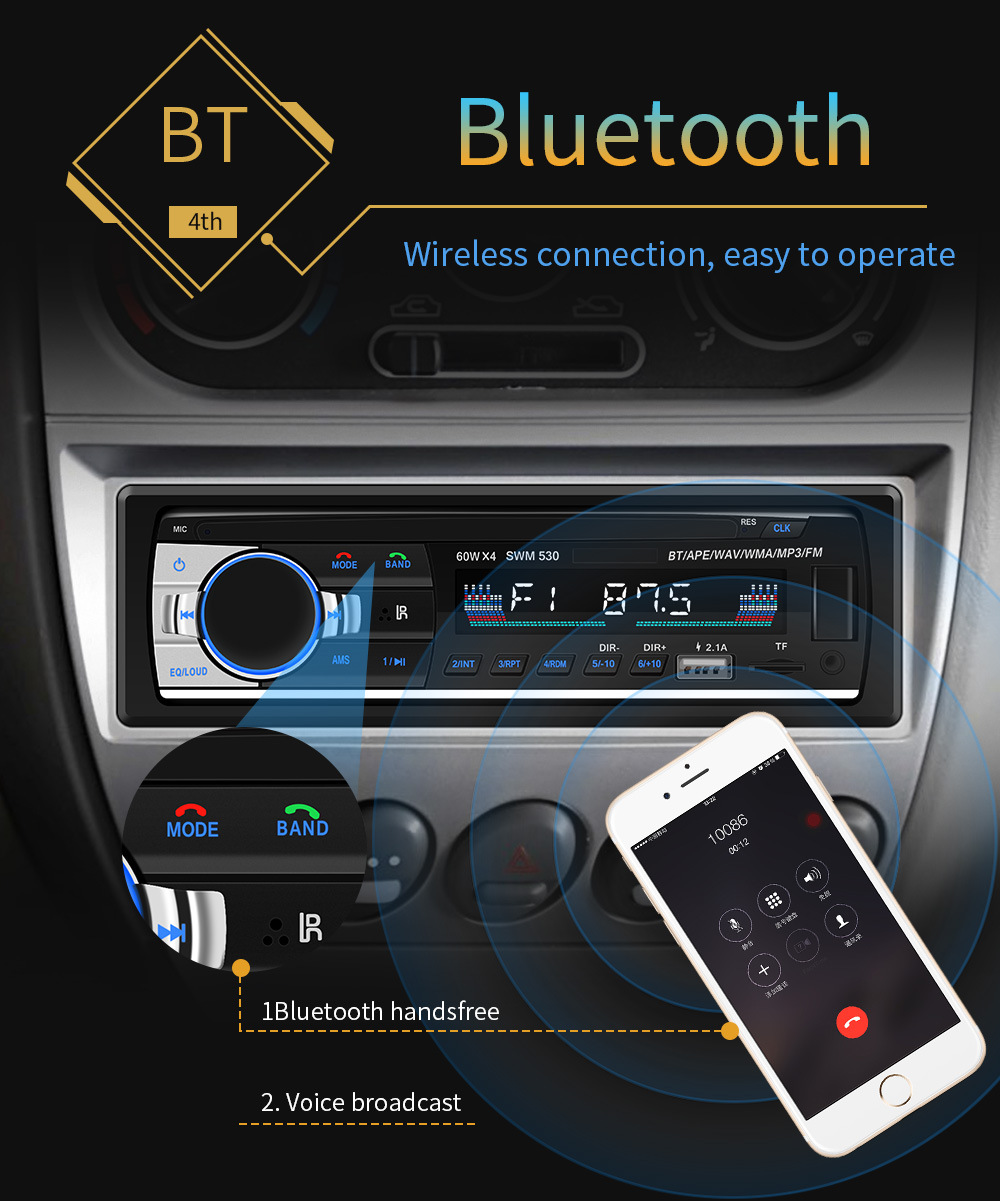 530 New Dual USB Car Charger MP3 Bluetooth Hands-Free Player Card U Disk Radio Car Audio