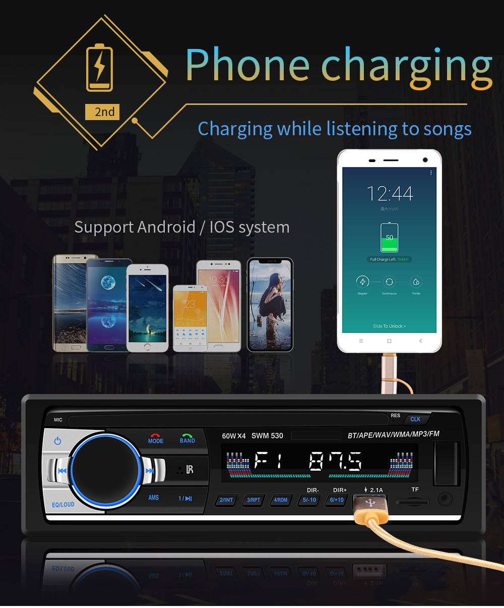 530 New Dual USB Car Charger MP3 Bluetooth Hands-Free Player Card U Disk Radio Car Audio