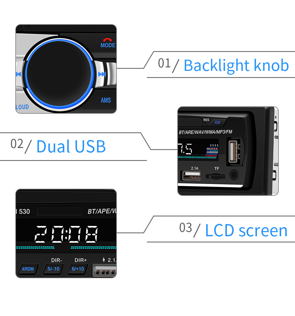 530 New Dual USB Car Charger MP3 Bluetooth Hands-Free Player Card U Disk Radio Car Audio