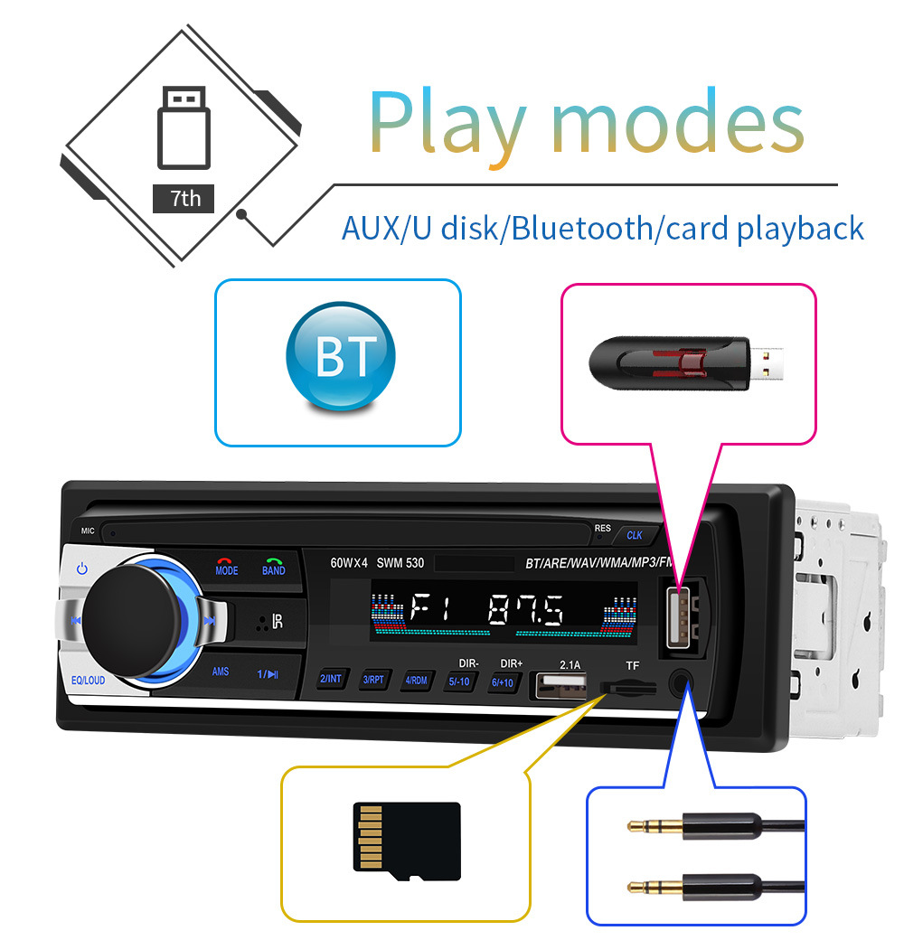 530 New Dual USB Car Charger MP3 Bluetooth Hands-Free Player Card U Disk Radio Car Audio