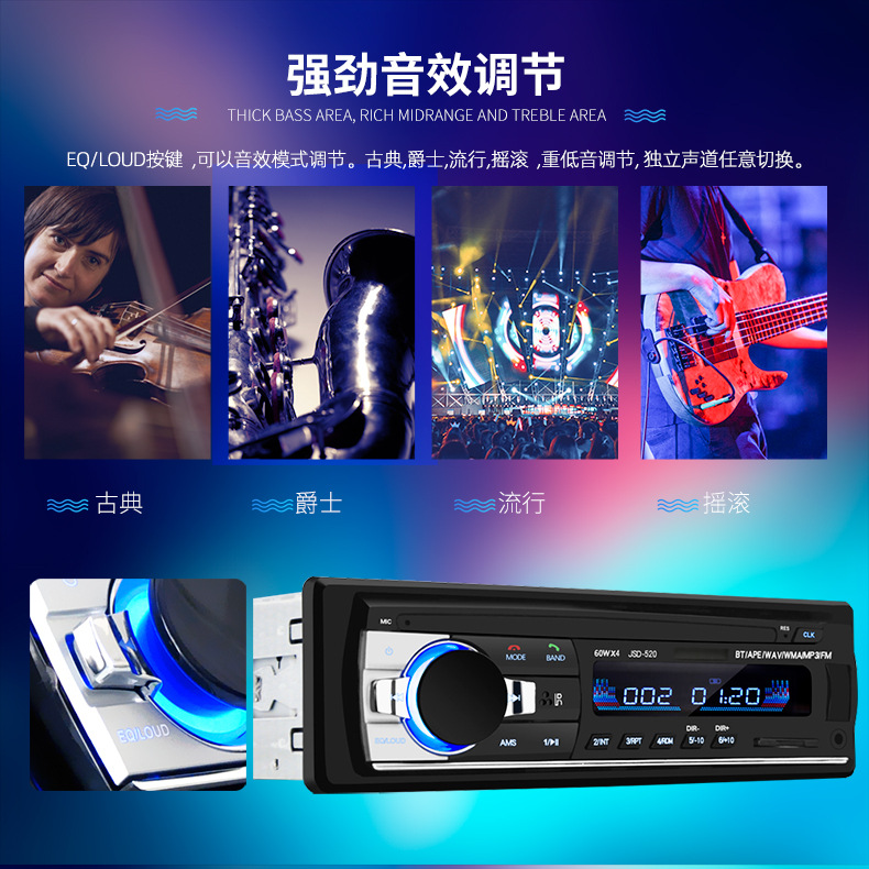 Jsd-520 Bluetooth Universal In-Vehicle MP3 MP3 Player Radio U Disk Card Instert Generation Car Dvdcd