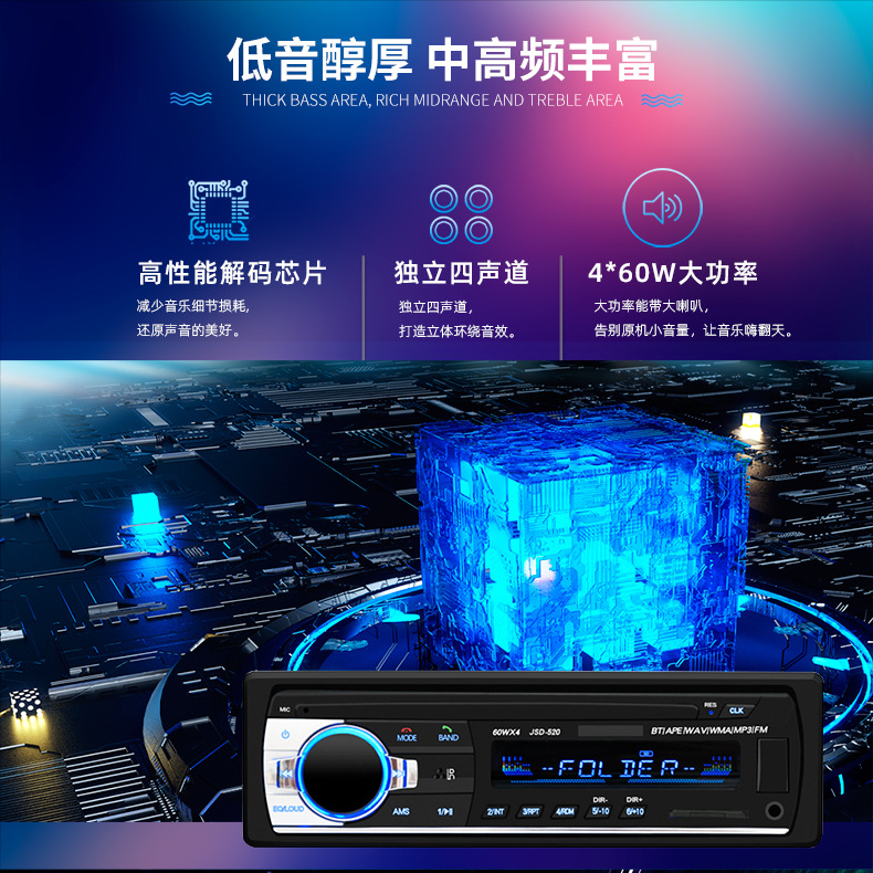 Jsd-520 Bluetooth Universal In-Vehicle MP3 MP3 Player Radio U Disk Card Instert Generation Car Dvdcd