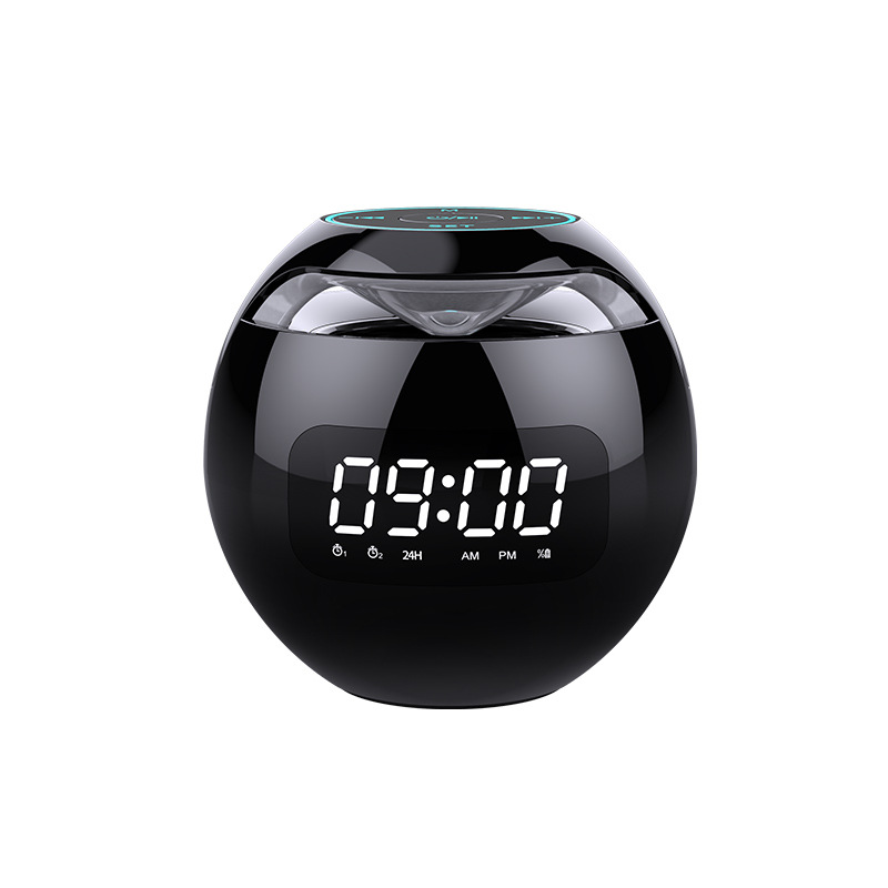 New round Ball Bluetooth Alarm Clock Portable Mini Subwoofer Pluggable Radio Mini Speaker Sound Equipment for Cellphone