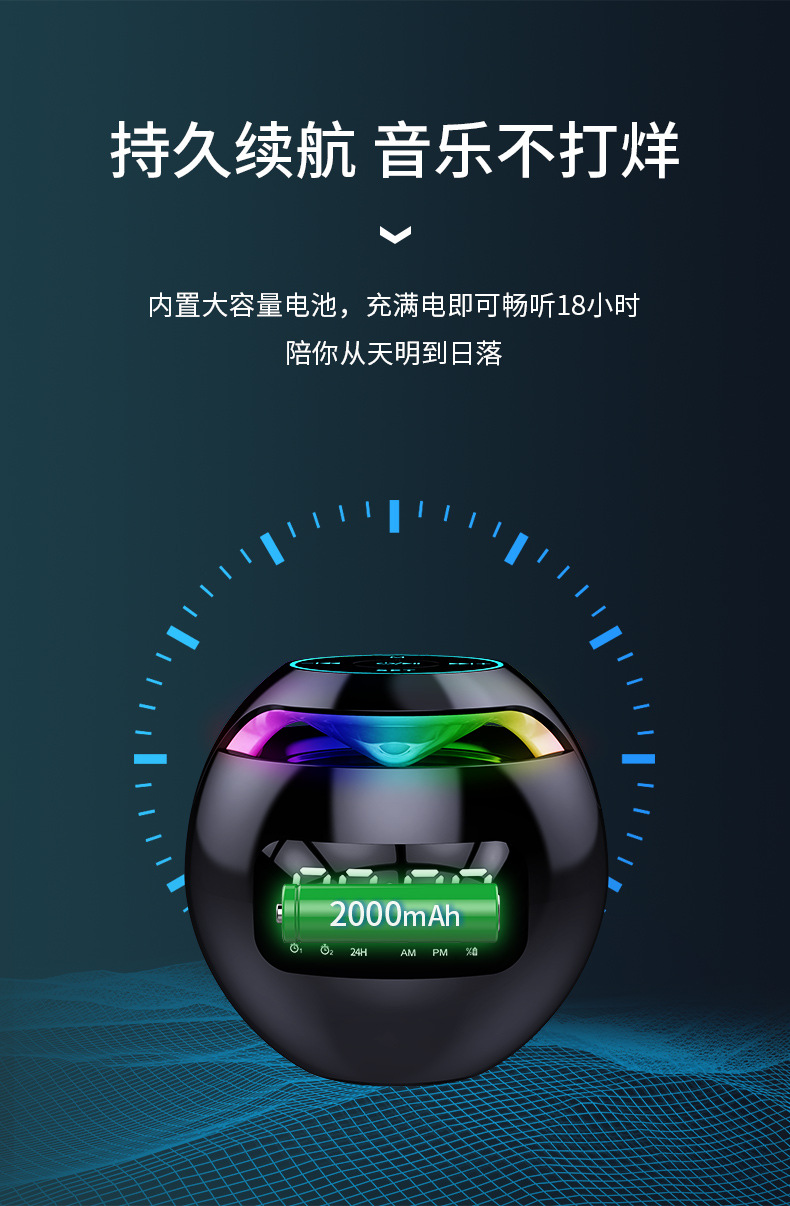 New round Ball Bluetooth Alarm Clock Portable Mini Subwoofer Pluggable Radio Mini Speaker Sound Equipment for Cellphone