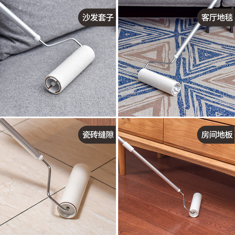 Tearable Lint Remover Roller Dust Sticking Paper Telescopic Long Handle Lint Remover Dust-Free Paper Scraps Floor