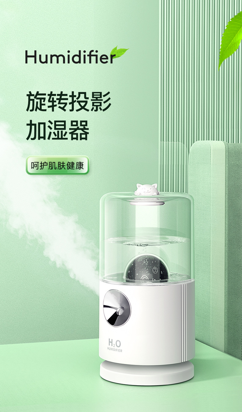2021 New Rotating Projector Humidifier USB Built-in Battery Humidifier Bedroom Noiseless Humidifier Source