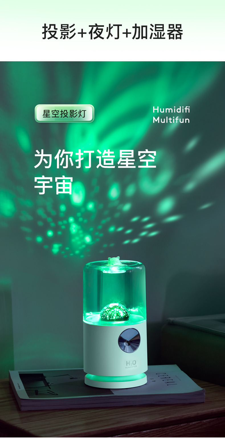 2021 New Rotating Projector Humidifier USB Built-in Battery Humidifier Bedroom Noiseless Humidifier Source