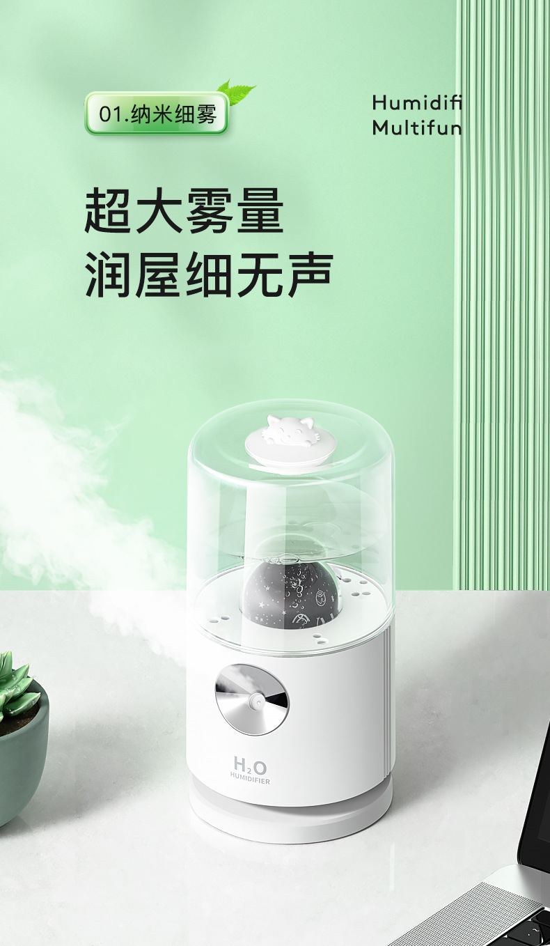 2021 New Rotating Projector Humidifier USB Built-in Battery Humidifier Bedroom Noiseless Humidifier Source