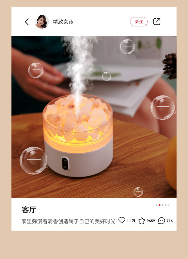 New Home Large Capacity Anion Natural Crystal Rock Night Light Salt Stone USB Aroma Diffuser Humidifier
