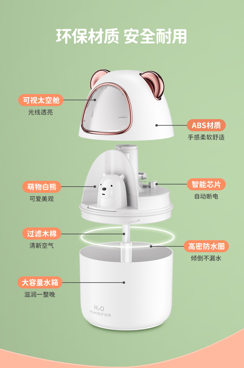 Cute Tiger Cute Bear Humidifier Household Heavy Fog Car Mute Atomizer Desktop Cute Pet Humidifier Wholesale