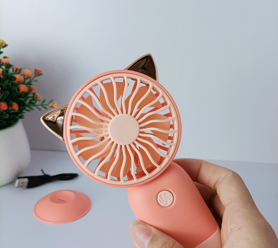 USB Fan Mini Cartoon KT Head Desktop Cartoon Funny Little Fan the Third Gear Adjustable Wireless Light