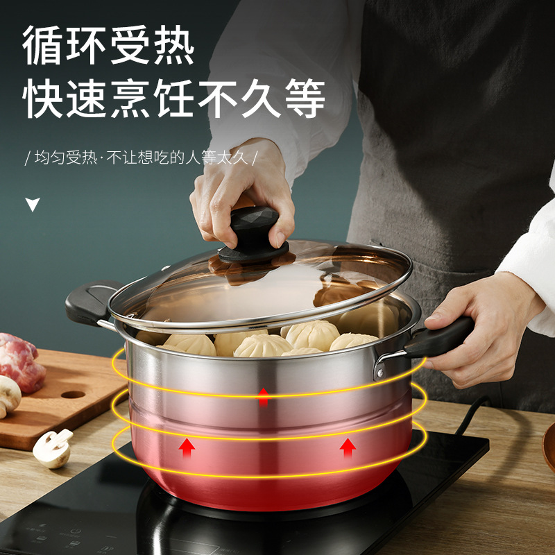 Household Small Double-Layer Stainless Steel Steamer for Steamed Buns Dormitory Induction Cooker for Gas Range Steamer