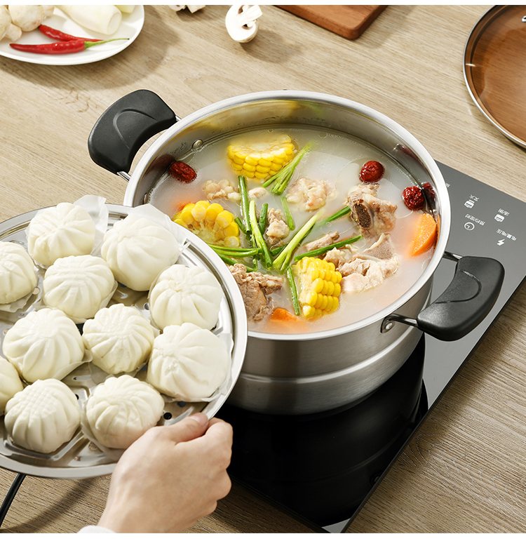 Household Small Double-Layer Stainless Steel Steamer for Steamed Buns Dormitory Induction Cooker for Gas Range Steamer Household Small Double-Layer Stainless Steel Steamer for Steamed Buns Dormitory Induction Cooker for Gas Range Steamer