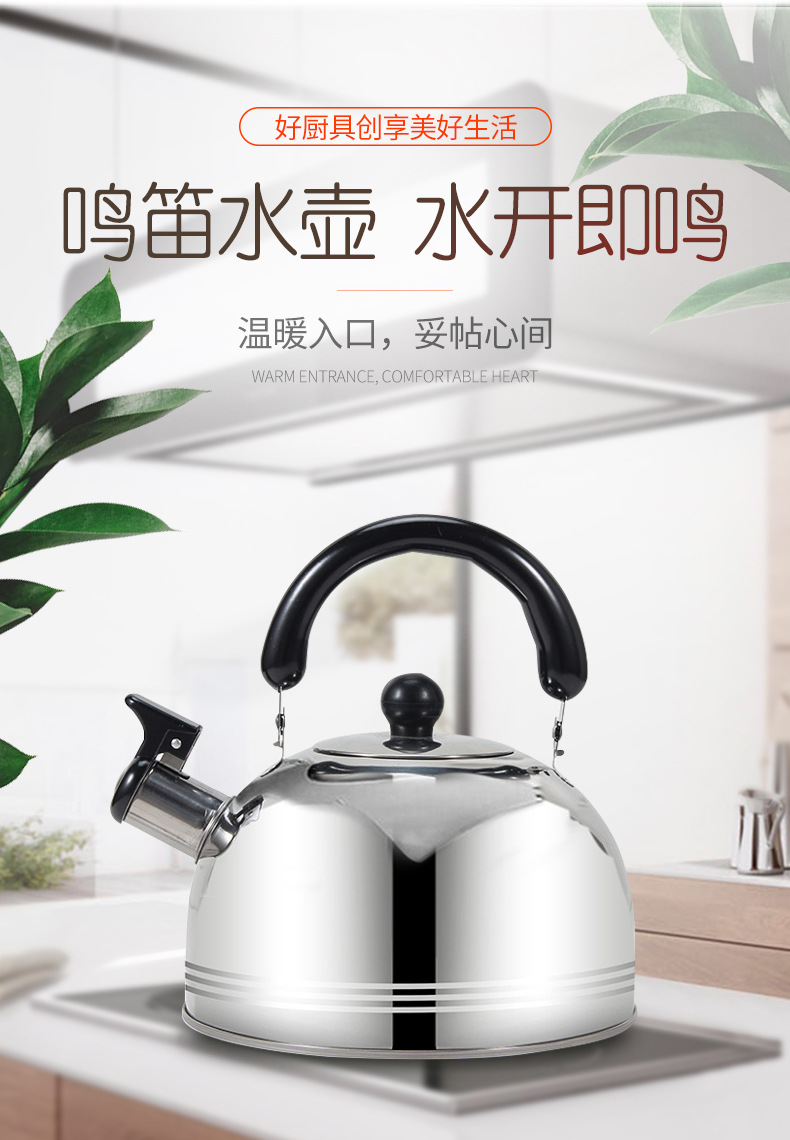 Stainless Steel Whistle Kettle Household Large Capacity Kettle Flat Bottom Induction Cooker Gas Stove Kettle