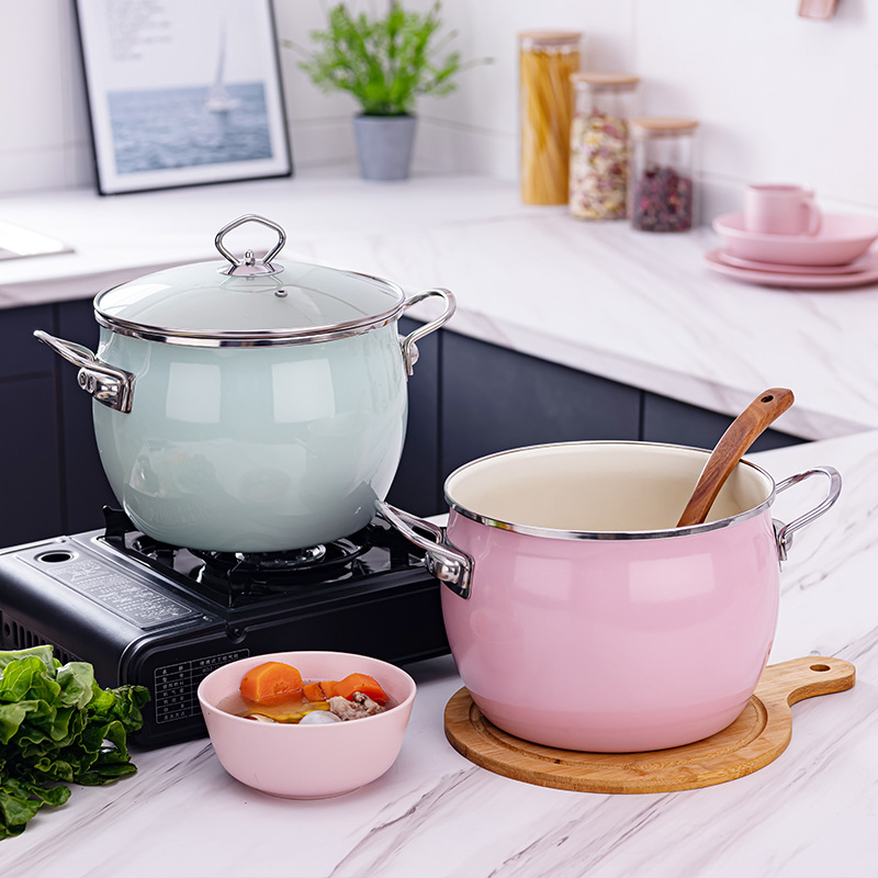Enamel Soup Pot Japanese Style Soup Pot Korean Baby Food Pot Induction Cooker Universal Enamel Pot Uncoated