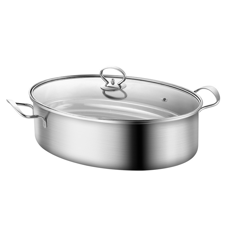 304 Stainless Steel Double Layer Steamed Fish Oval Seafood Steamer Pot Large Household Induction Cooker Universal