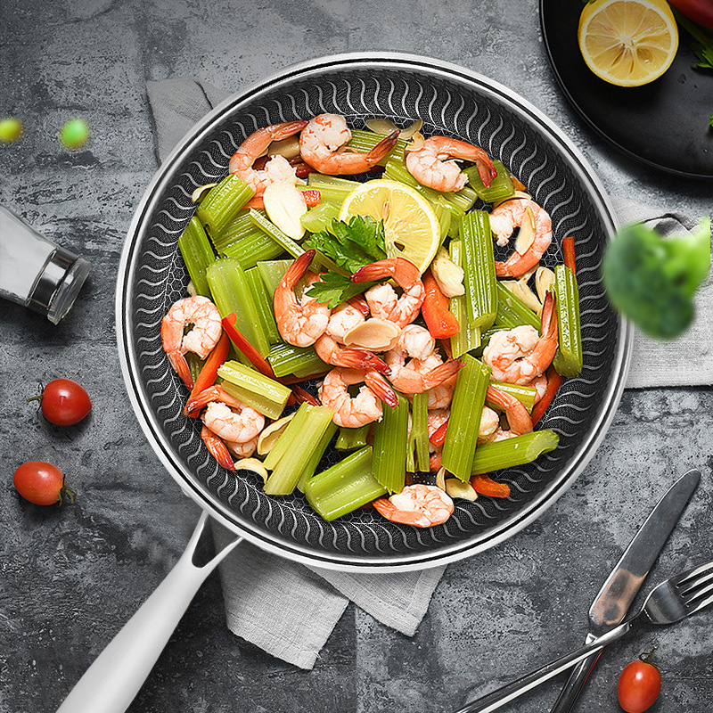 Stainless Steel Pan NonStick Pan Household Omelet Steak Frying Pan and Pancake Pan Induction Cooker Gas Stove Universal