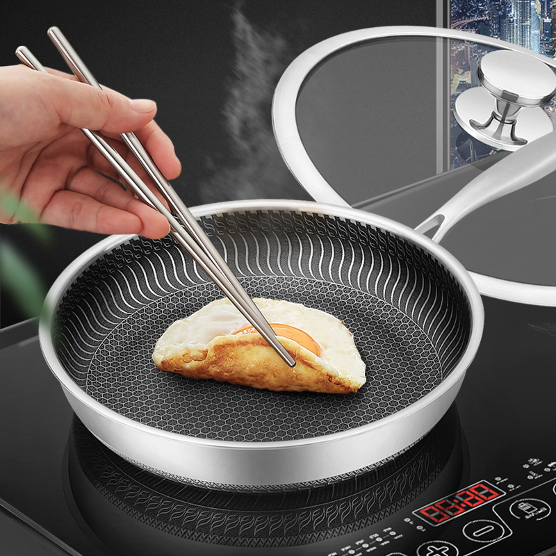 Stainless Steel Pan NonStick Pan Household Omelet Steak Frying Pan and Pancake Pan Induction Cooker Gas Stove Universal