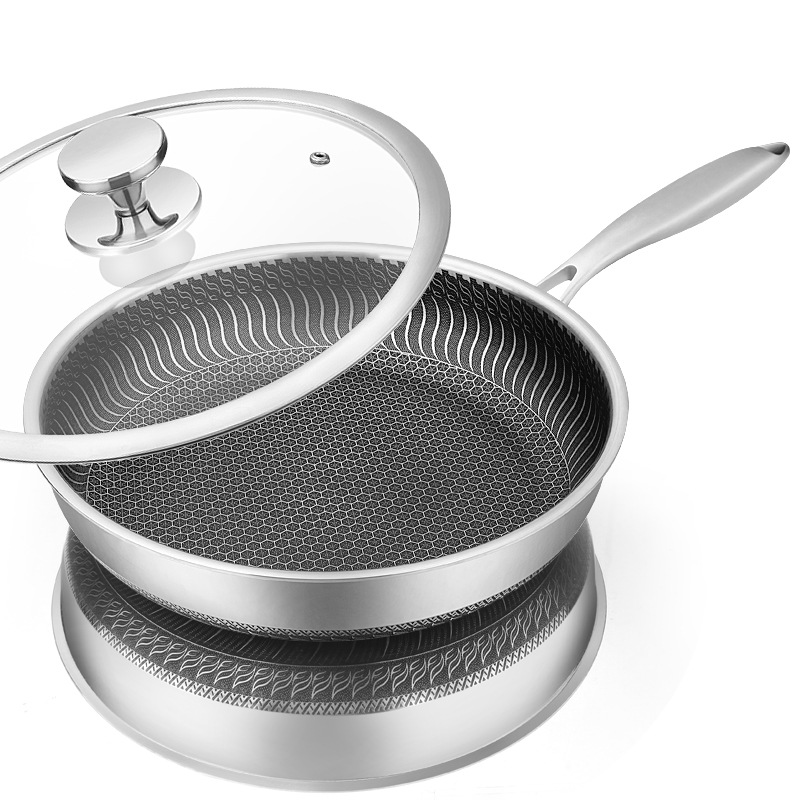 Stainless Steel Pan NonStick Pan Household Omelet Steak Frying Pan and Pancake Pan Induction Cooker Gas Stove Universal