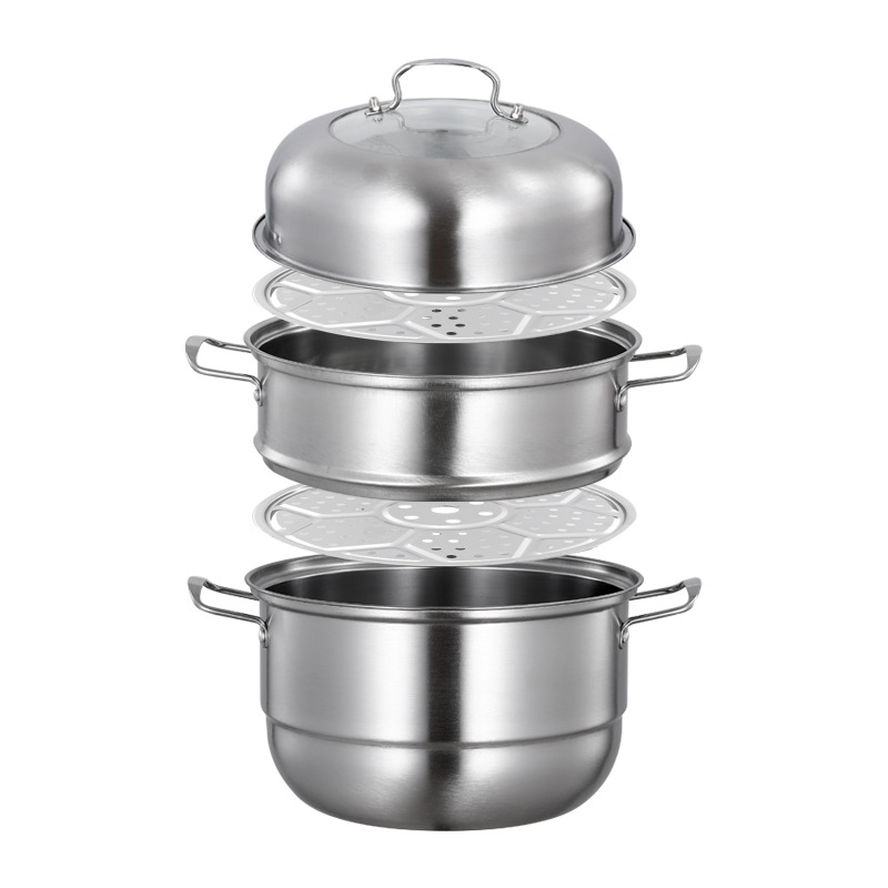 Steel MultiFunctional Double Layer Soup Steam Pot 28cm Double Bottom ThreeLayer Steamer Induction Cooker Gift Pot