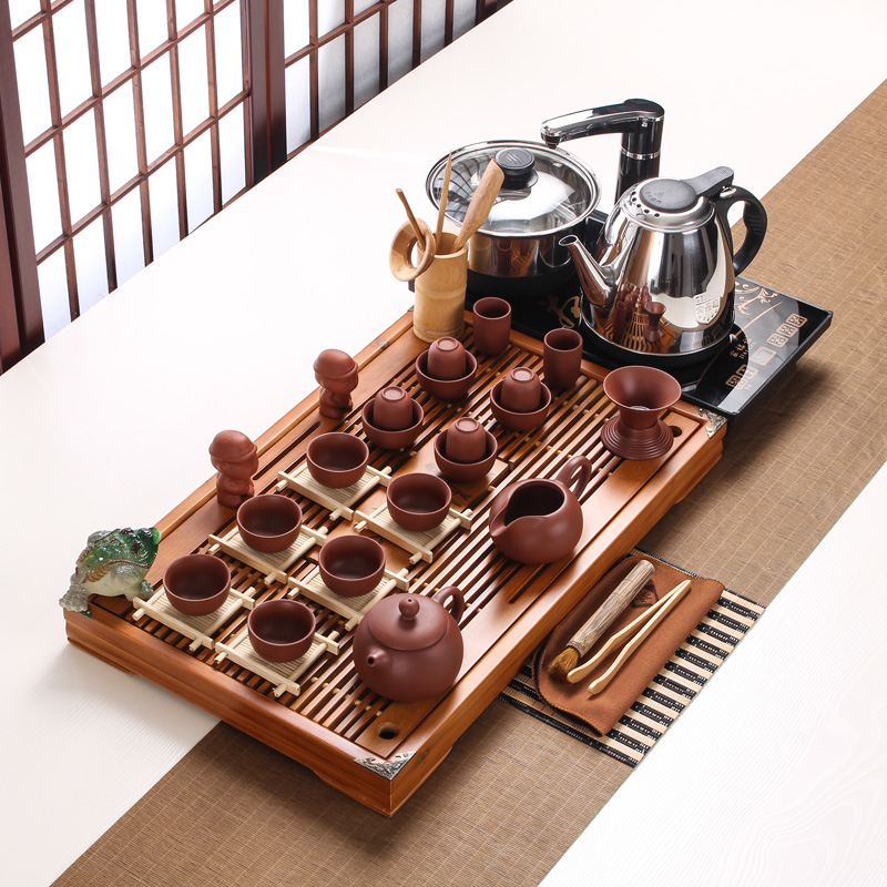 Black Gold Stone Tea Tray Yixing Purple Sand Tea Set Solid Wood Tea Tray FourInOne Induction Cooker Special Gift Whole