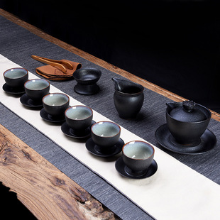Black Gold Stone Tea Tray Yixing Purple Sand Tea Set Solid Wood Tea Tray FourInOne Induction Cooker Special Gift Whole