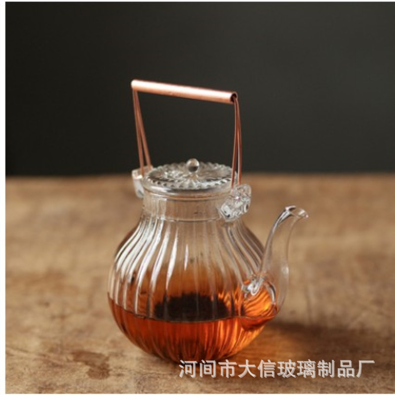 First Daisy Pattern Glass Teapot Copper Handles LoopHandled Teapot Electric Ceramic Cooktop Tea Cooker Glass Tea Set