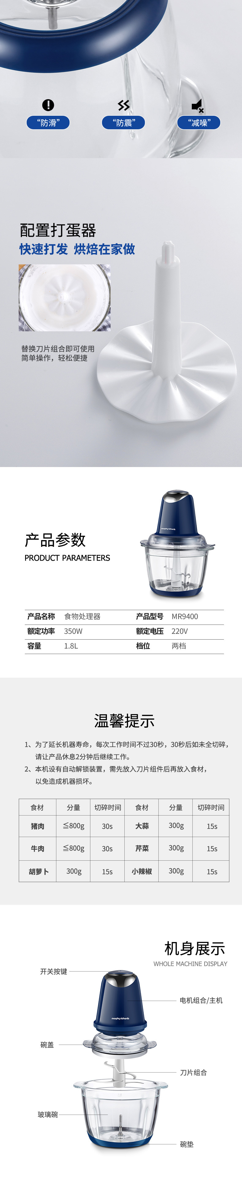 British Mofei Mr9400 Meat Grinder Household Electric Stainless Steel Automatic Small Grind Stuffing Meat Meat Chopper