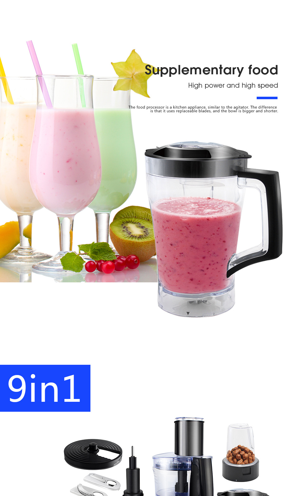 DSP Meat Grinder Household Multi-Function Electric Food Processor Stainless Steel Minced Meat Cutting Vegetable Stirring