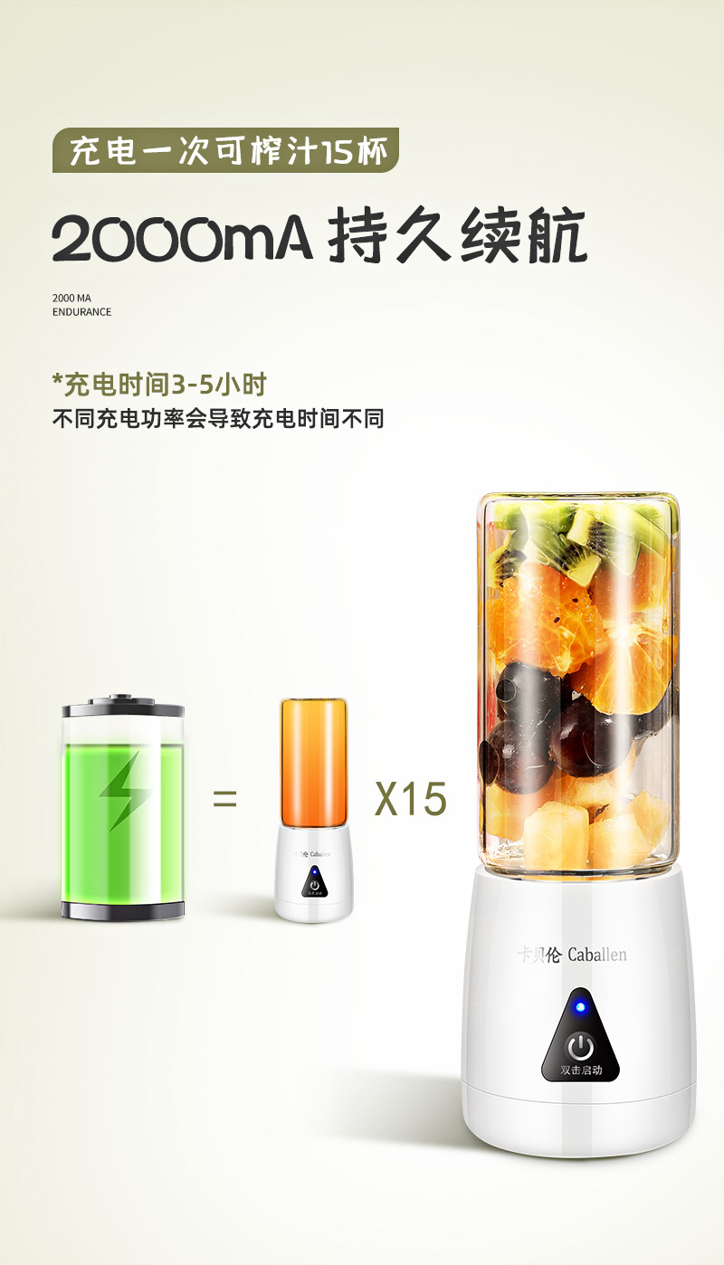 Caballen Portable Small Juicer Household Fruit Juice Extractor Mini Electric Cup Type