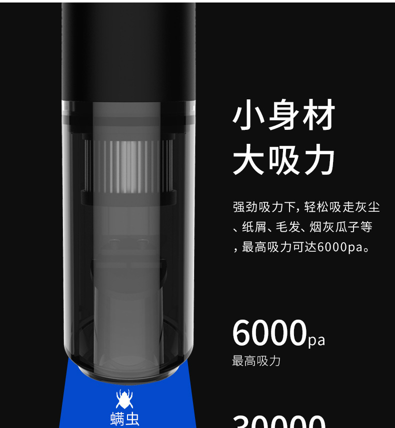 Car High Power Wet/Dry Vacuum Cleaner Car Cleaner Wireless Vacuum Cleaner with Light Dual Use in Car and Home