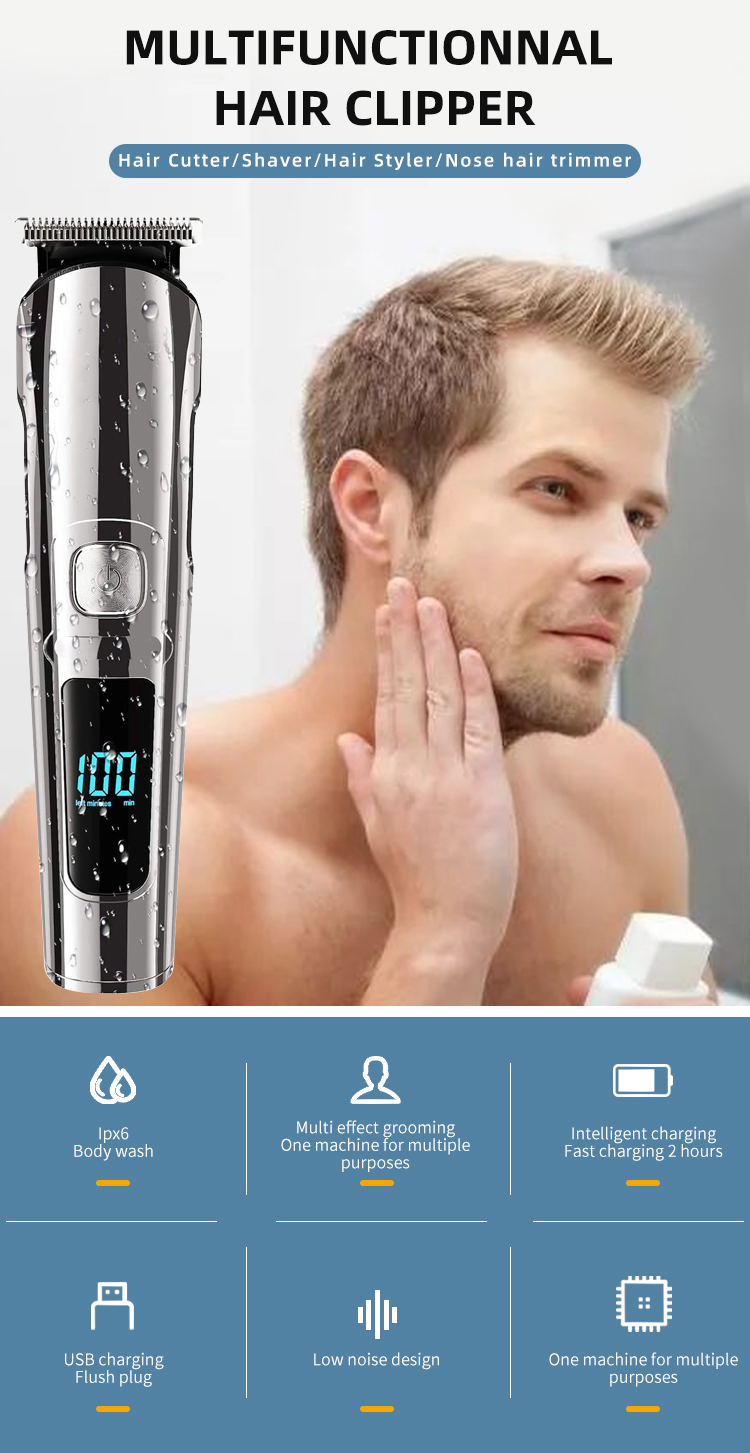 Komex multifunction 6 in 1 grooming kit IPX6 hair trimmer USB rechargeable electric hair clipper