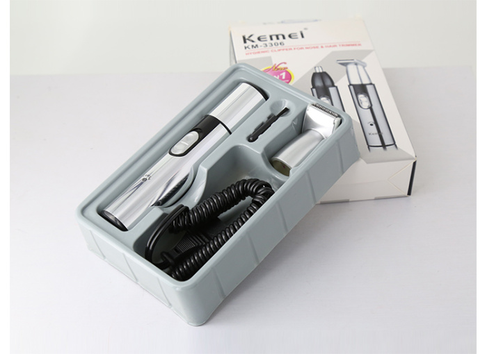 KM-3306 electric nose hair wholesale 2-in-1 rechargeable nose hair trimmer box packaging