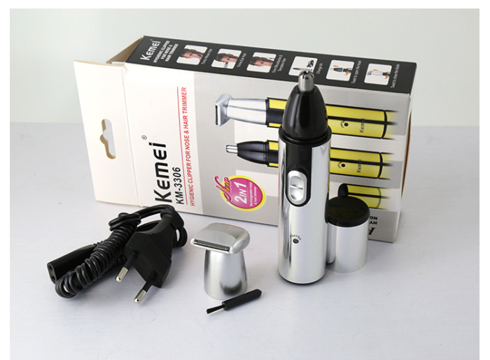 KM-3306 electric nose hair wholesale 2-in-1 rechargeable nose hair trimmer box packaging