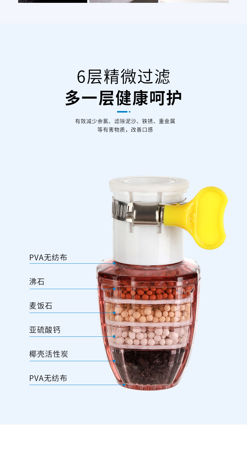 Kitchen Six-Layer Faucet Filter Home Versatile Tap Water Purification Splash-Proof Shower Water-Saving Water Filter