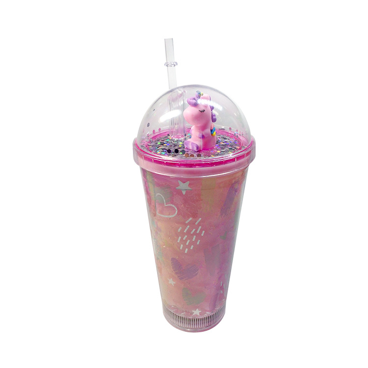 Luminous Cup Layer Magic Color Mermaid Cup with Straw Unicorn Cup with Straw 450ml Luminous Cup with Straw
