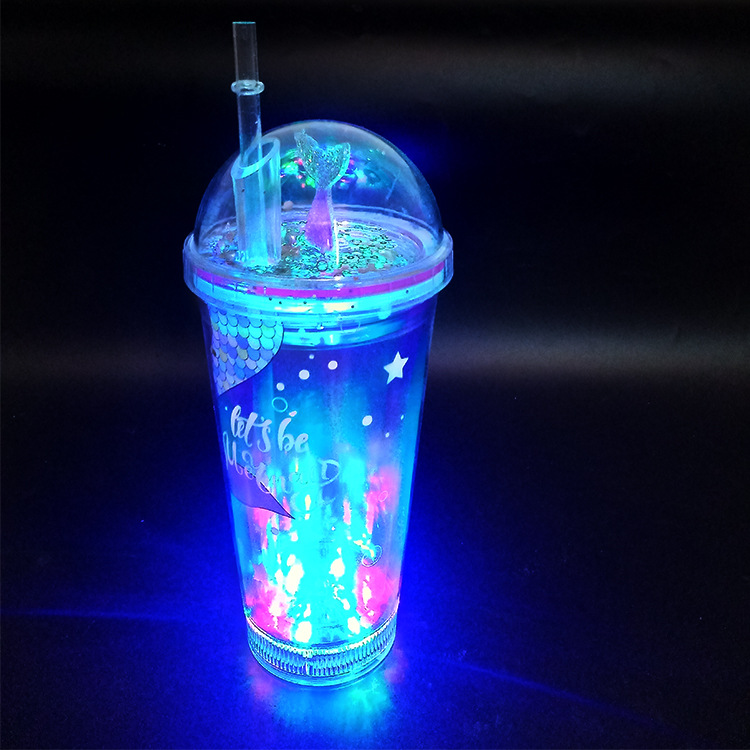 Luminous Cup Layer Magic Color Mermaid Cup with Straw Unicorn Cup with Straw 450ml Luminous Cup with Straw