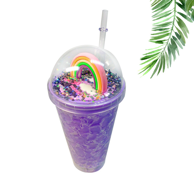 Luminous Cup Layer Magic Color Mermaid Cup with Straw Unicorn Cup with Straw 450ml Luminous Cup with Straw