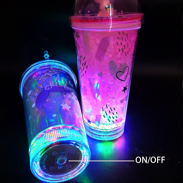 Luminous Cup Layer Magic Color Mermaid Cup with Straw Unicorn Cup with Straw 450ml Luminous Cup with Straw