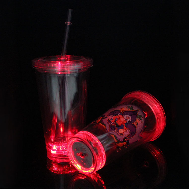 Online direct sale LED luminous cup double plastic straw cup creative gift cup luminous double plastic straw cup Online direct sale LED luminous cup double plastic straw cup creative gift cup luminous double plastic straw cup