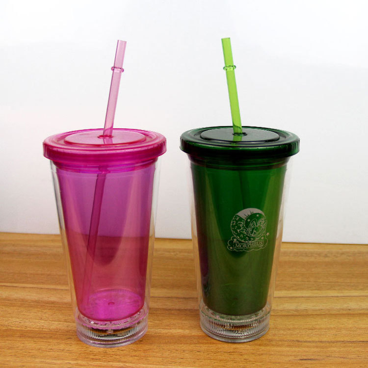 Online direct sale LED luminous cup double plastic straw cup creative gift cup luminous double plastic straw cup Online direct sale LED luminous cup double plastic straw cup creative gift cup luminous double plastic straw cup