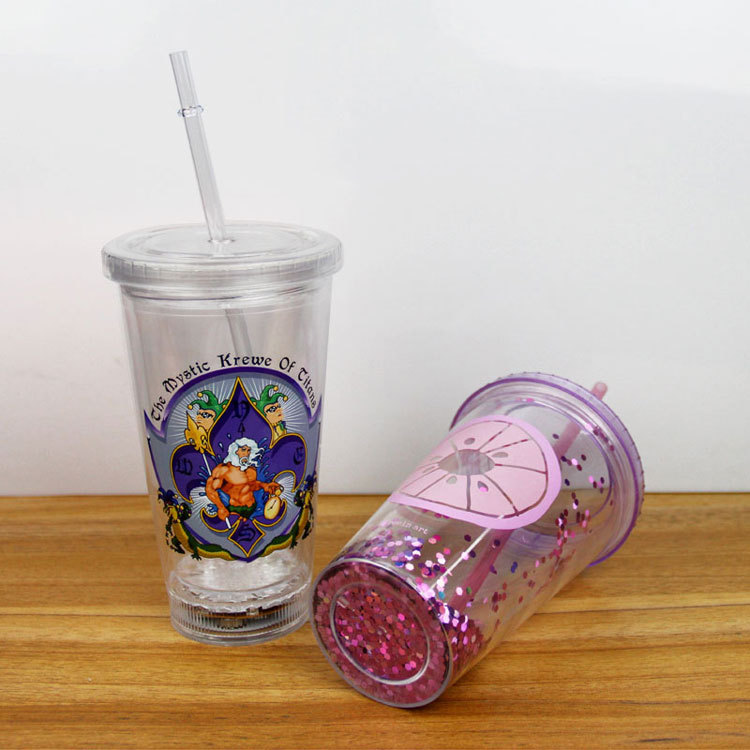 Online direct sale LED luminous cup double plastic straw cup creative gift cup luminous double plastic straw cup Online direct sale LED luminous cup double plastic straw cup creative gift cup luminous double plastic straw cup