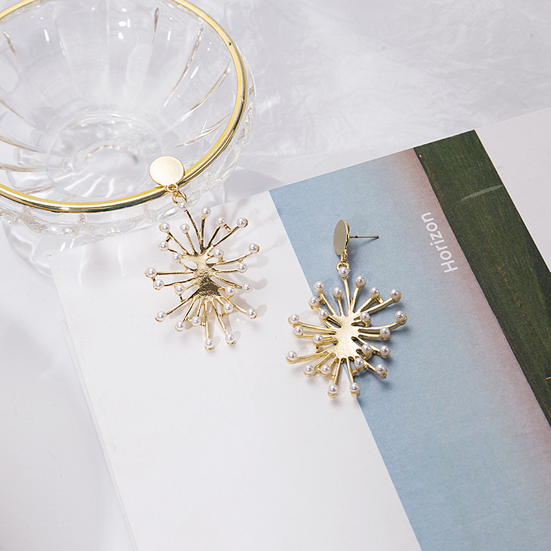 925 Silver Needle Vintage Artistic Metal Irregular Fireworks Burst Pearl Earrings Jellyfish Starry Earrings